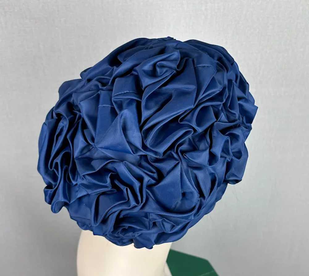 70s Navy Blue Ruched Turban, Sz L - image 5