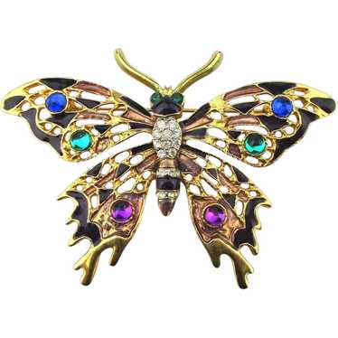 Vintage Rhinestone Enamel Butterfly Pin Brooch - image 1