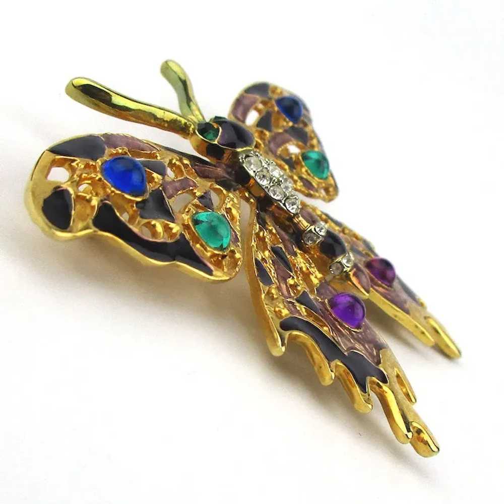 Vintage Rhinestone Enamel Butterfly Pin Brooch - image 2