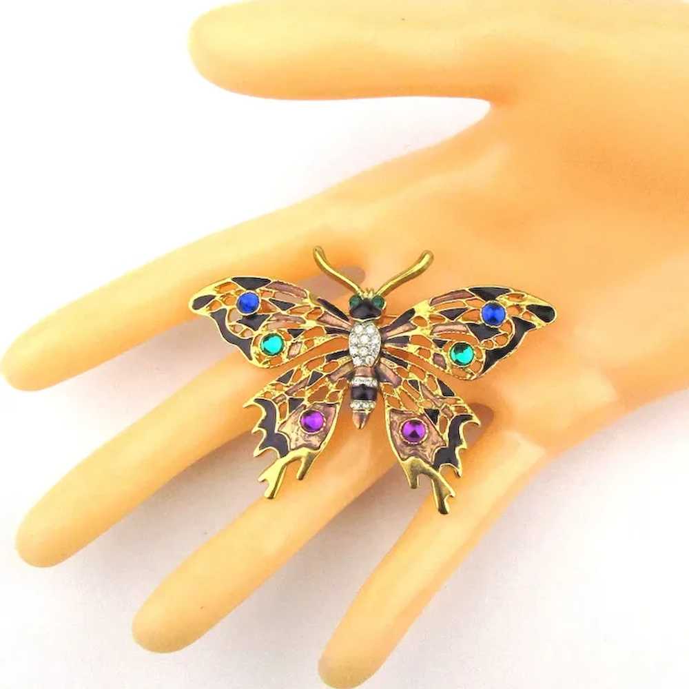 Vintage Rhinestone Enamel Butterfly Pin Brooch - image 4