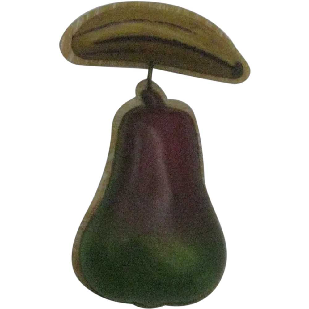 Banana pear dangle yellow green red celluloid pin… - image 1