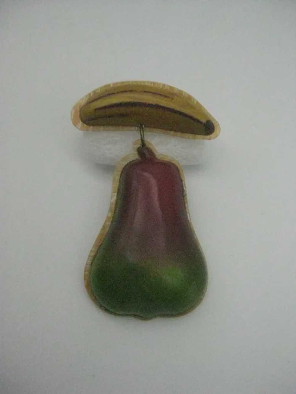 Banana pear dangle yellow green red celluloid pin… - image 2