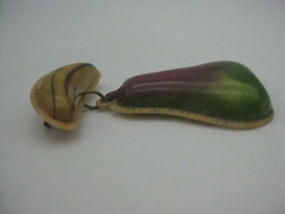 Banana pear dangle yellow green red celluloid pin… - image 3