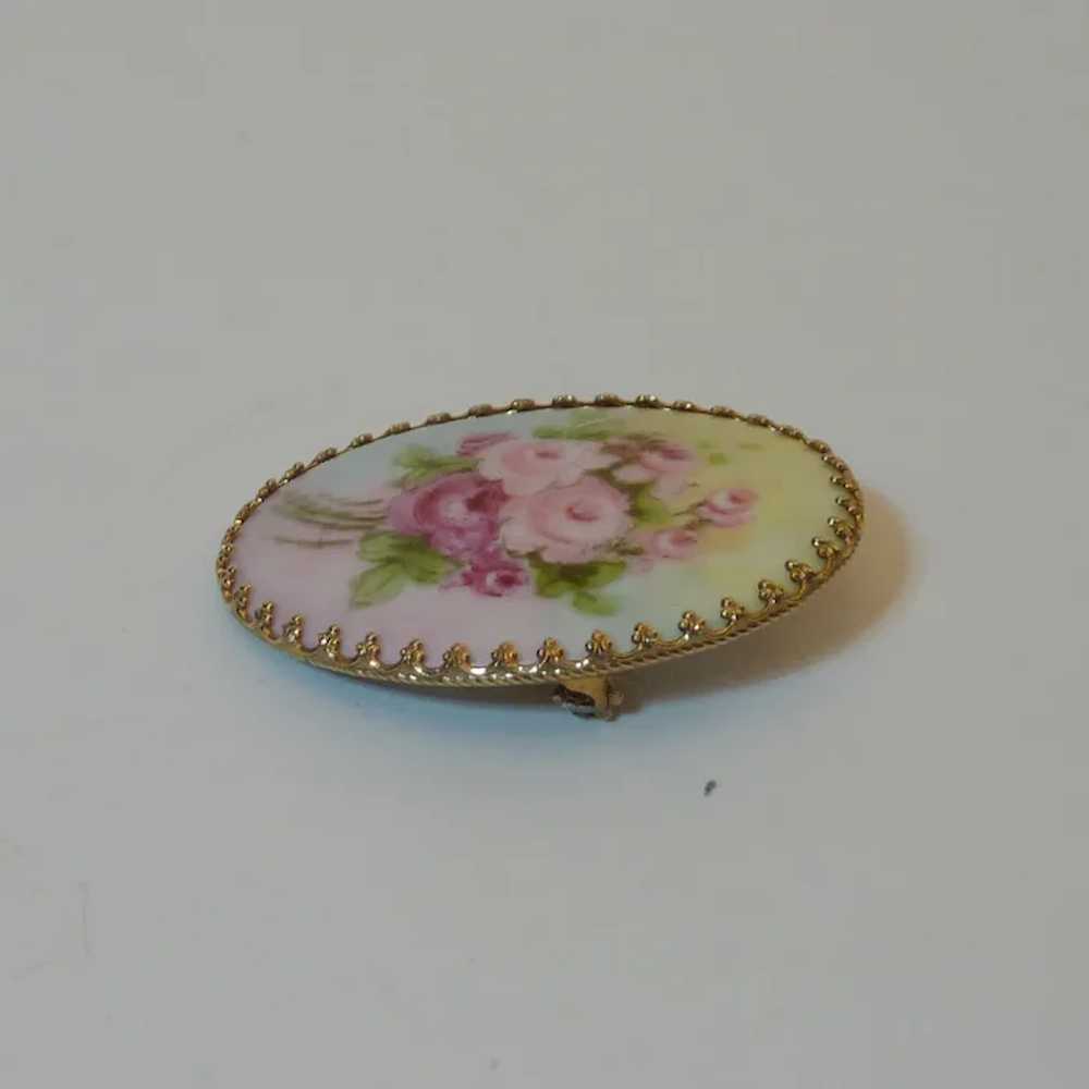 Porcelain Hand Painted Flower Gold Plate Pin - image 5