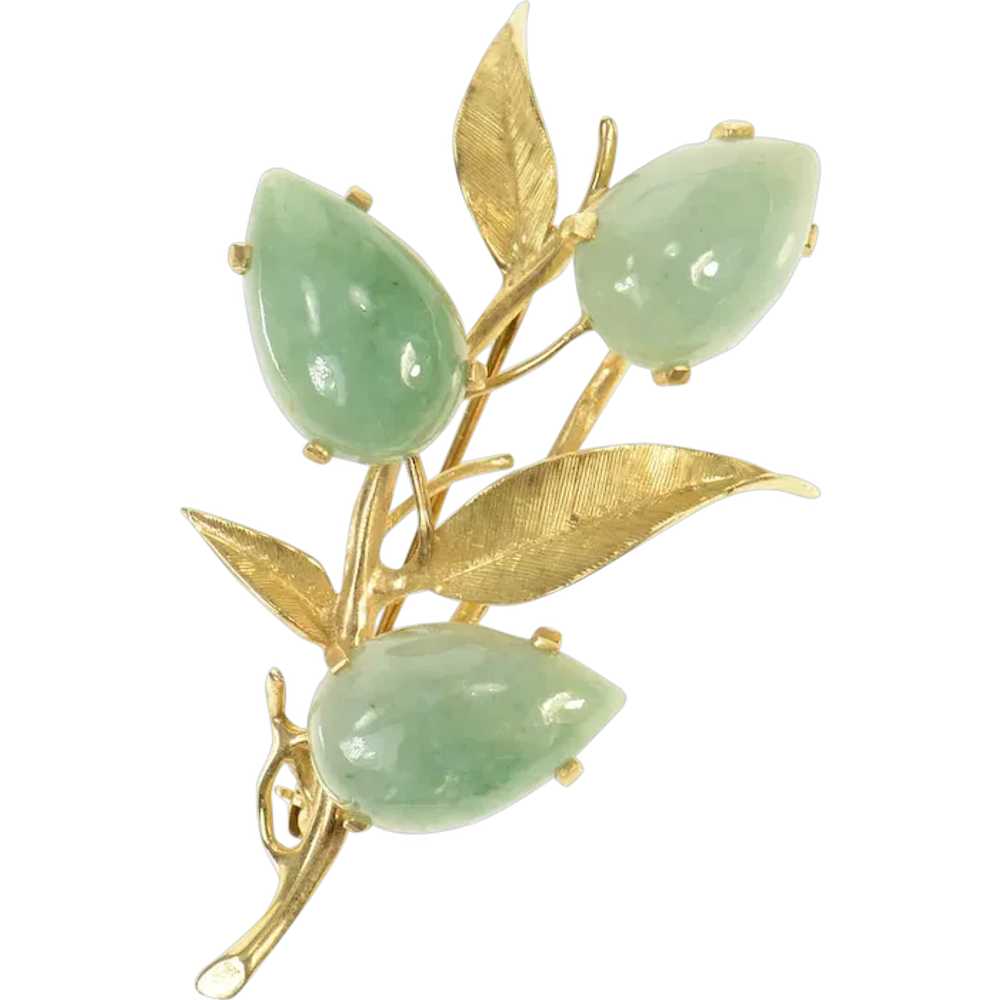 14K Pear Jadeite Floral Leaf Cluster Statement Pi… - image 1