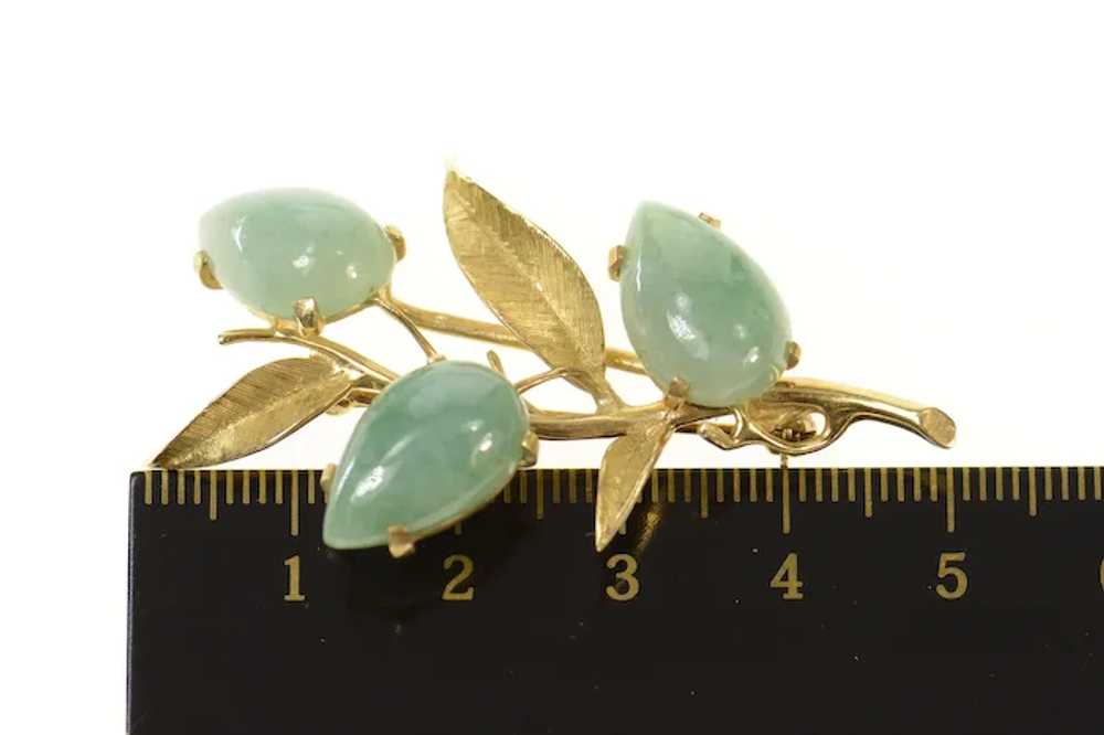 14K Pear Jadeite Floral Leaf Cluster Statement Pi… - image 4