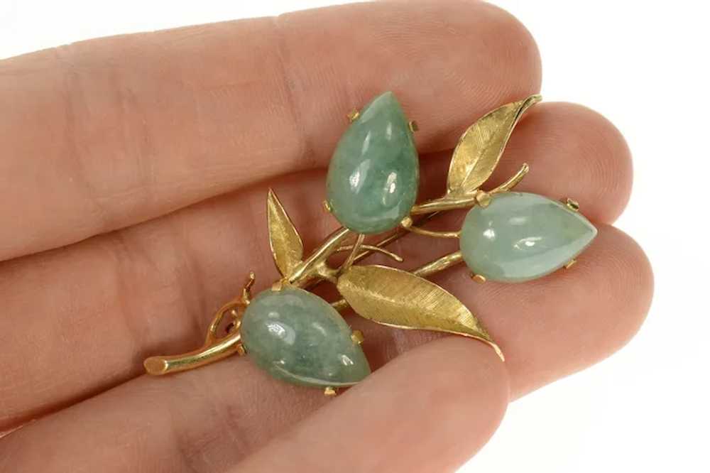 14K Pear Jadeite Floral Leaf Cluster Statement Pi… - image 5