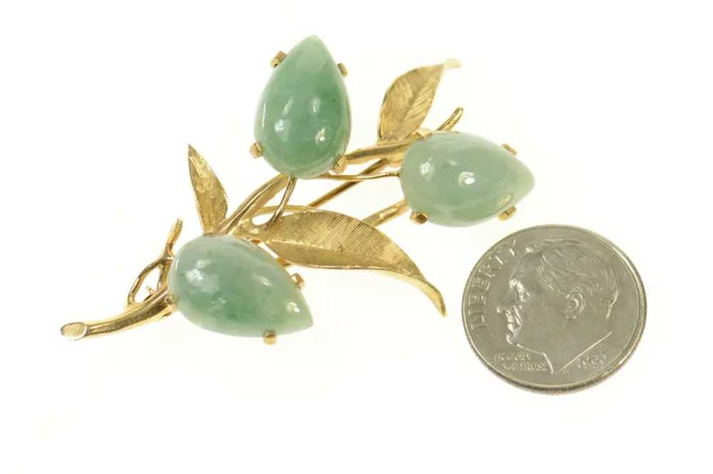 14K Pear Jadeite Floral Leaf Cluster Statement Pi… - image 6