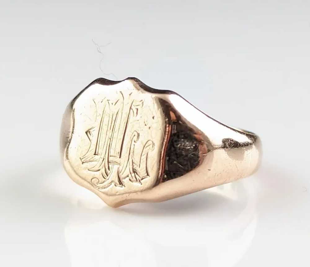Antique 9k Rose gold signet ring, Art Deco, Monog… - image 10