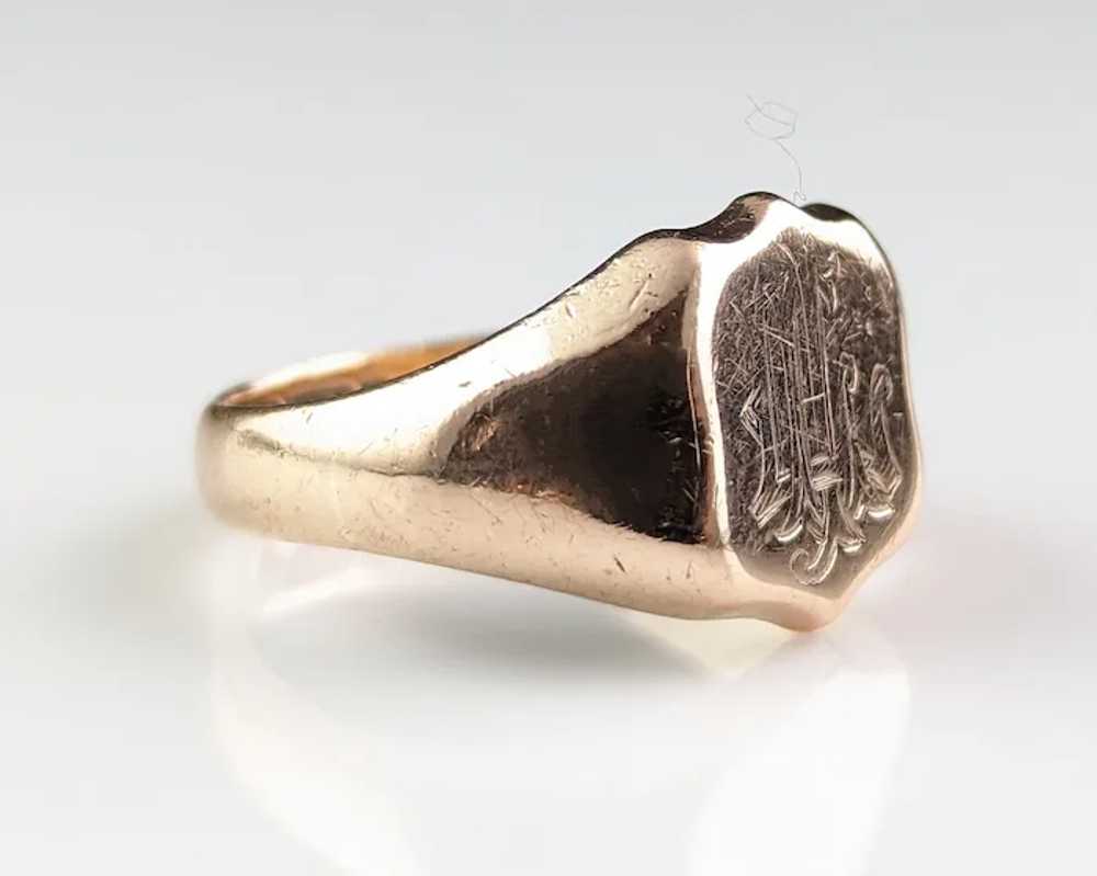Antique 9k Rose gold signet ring, Art Deco, Monog… - image 11