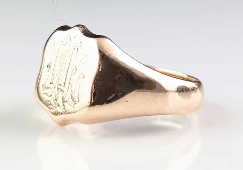 Antique 9k Rose gold signet ring, Art Deco, Monog… - image 12