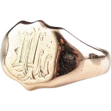 Antique 9k Rose gold signet ring, Art Deco, Monog… - image 1