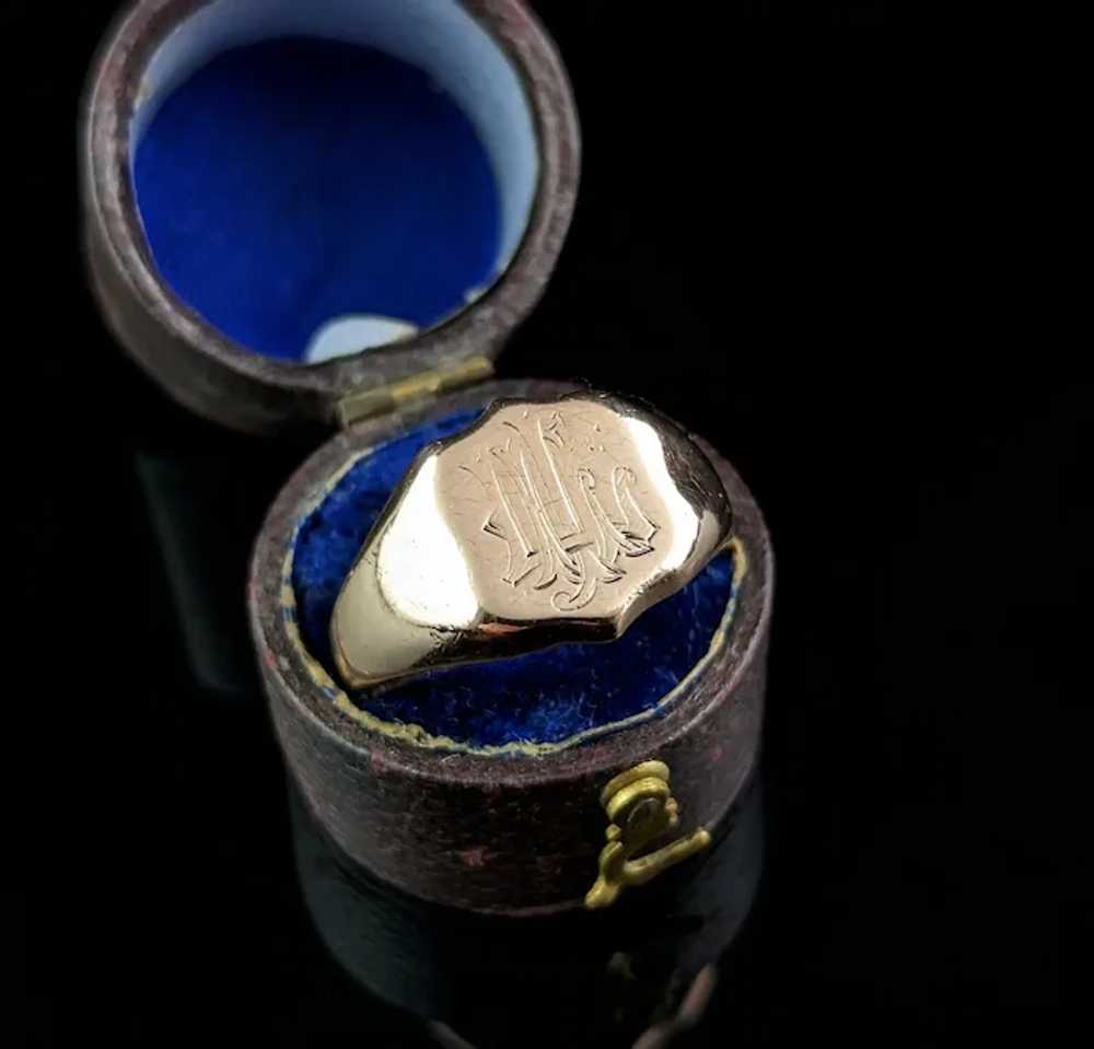 Antique 9k Rose gold signet ring, Art Deco, Monog… - image 2