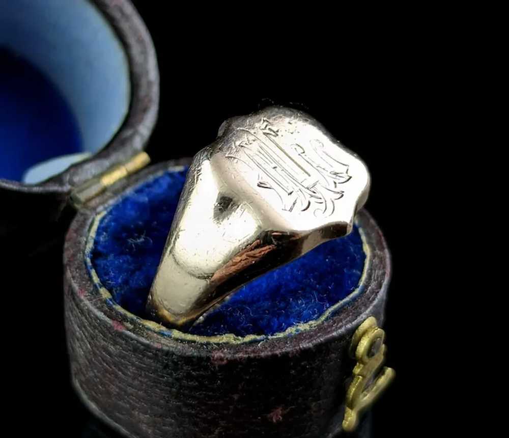 Antique 9k Rose gold signet ring, Art Deco, Monog… - image 3