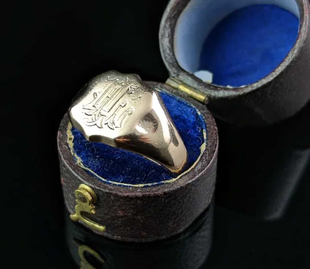 Antique 9k Rose gold signet ring, Art Deco, Monog… - image 4