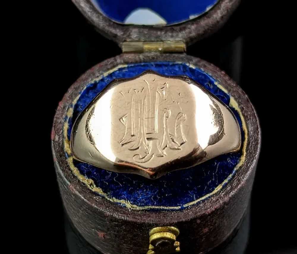 Antique 9k Rose gold signet ring, Art Deco, Monog… - image 5