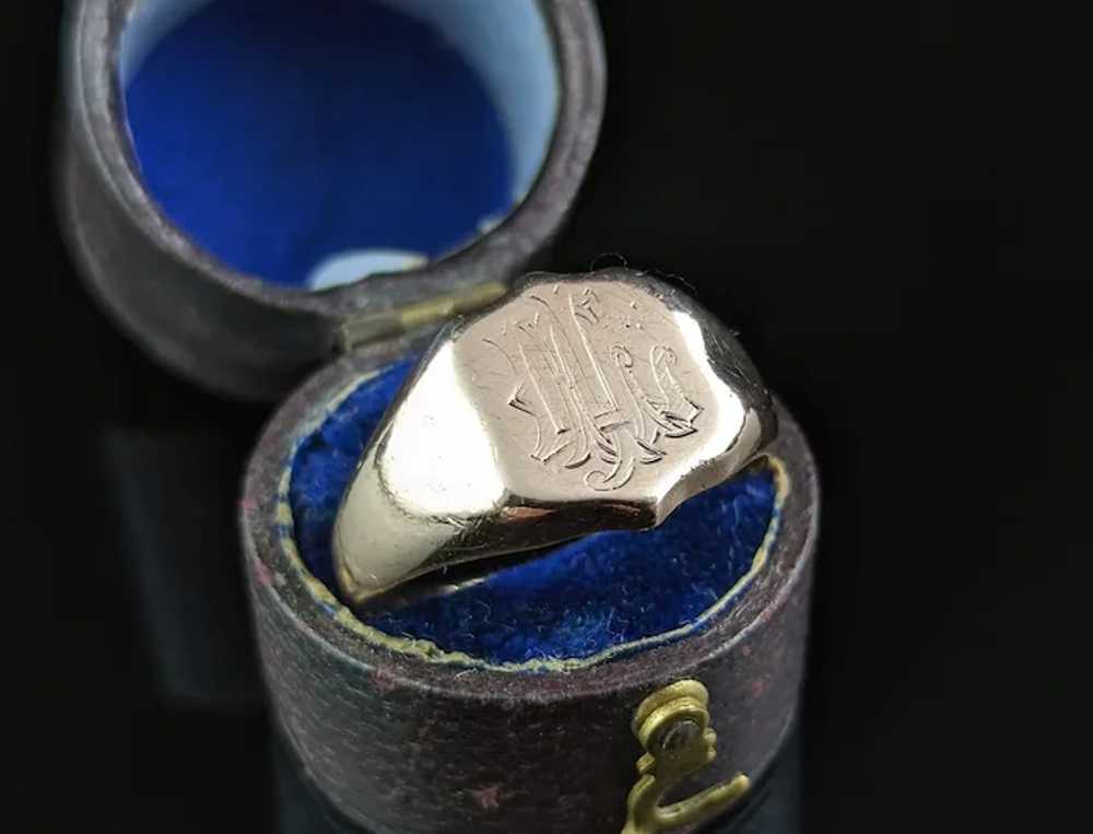 Antique 9k Rose gold signet ring, Art Deco, Monog… - image 6