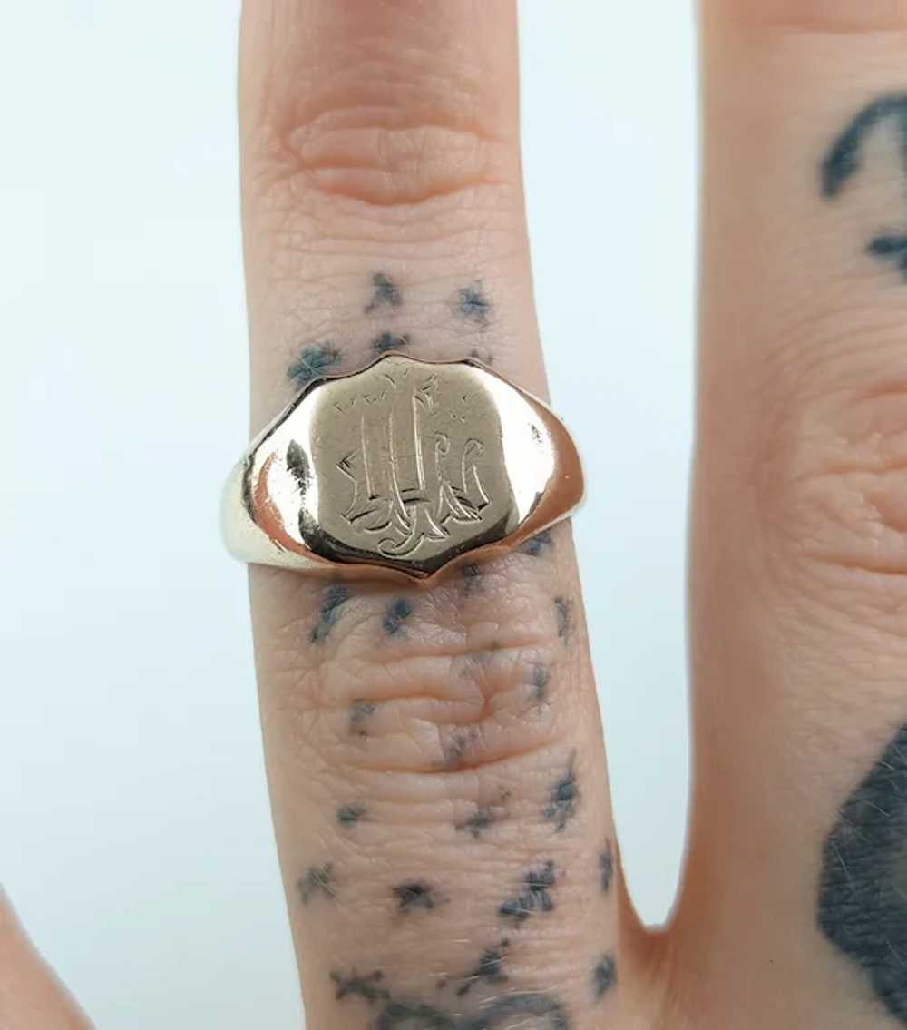 Antique 9k Rose gold signet ring, Art Deco, Monog… - image 8