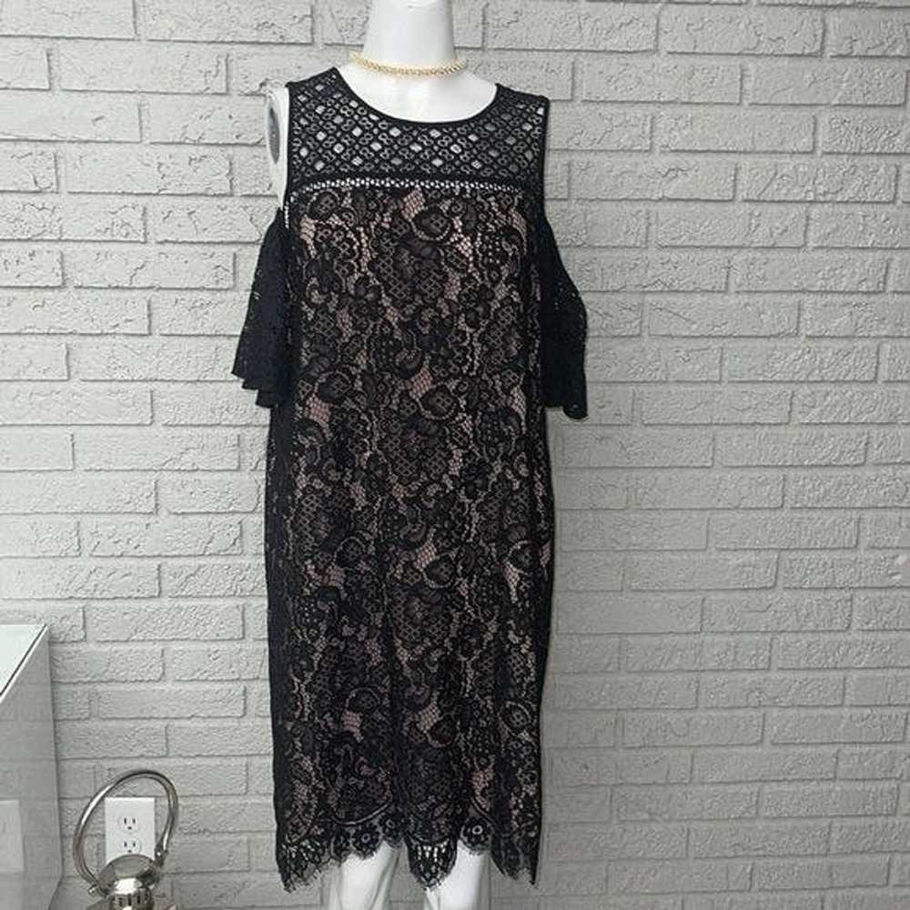 Other Loft Lace Cold Shoulder Black Dress Size 12 - image 2