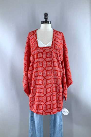 Vintage Red Shibori Silk Kimono Jacket