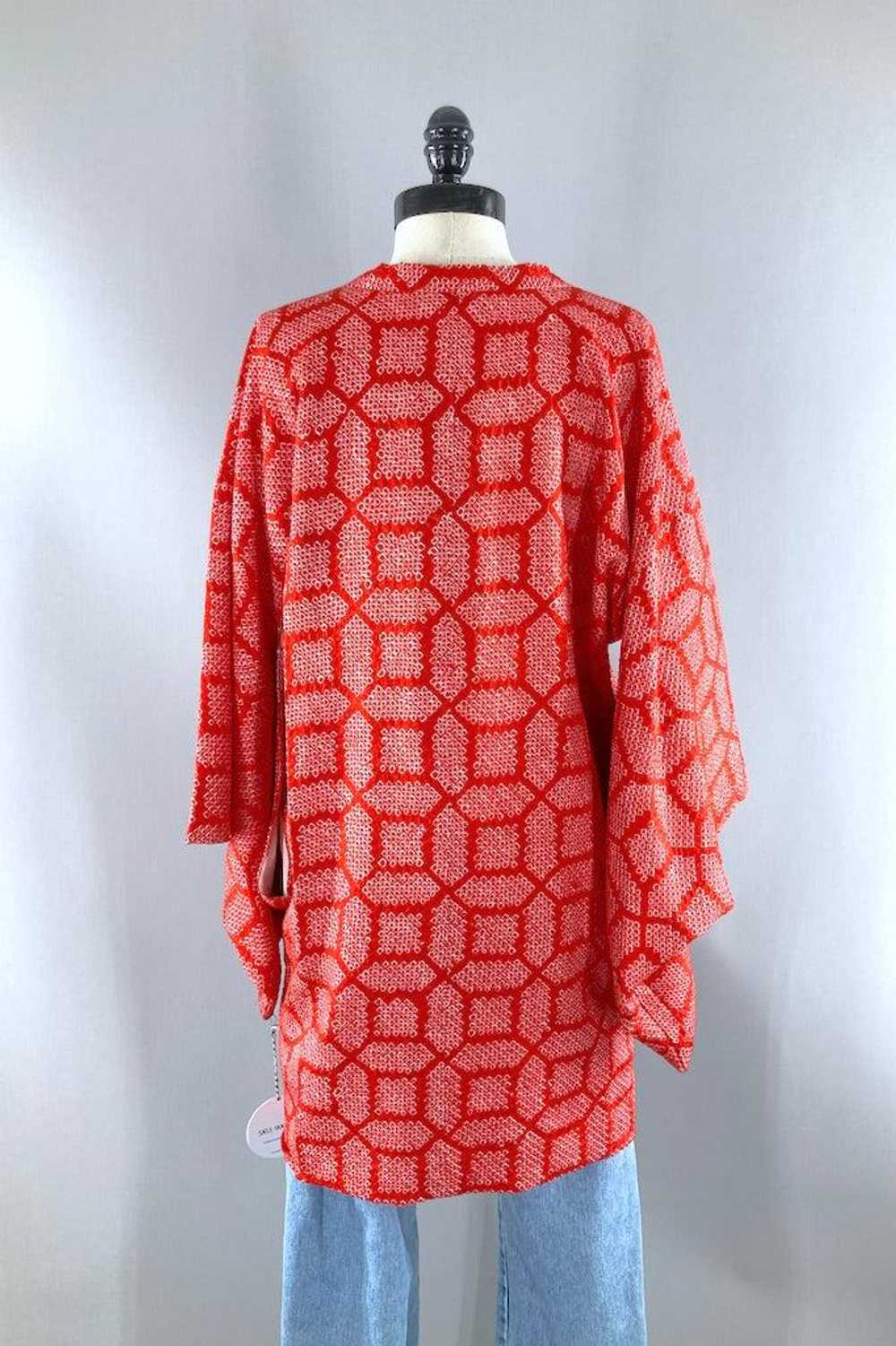 Vintage Red Shibori Silk Kimono Jacket - image 7