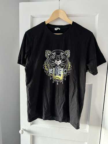 KENZO Mens Tiger Multicolor Big Logo Black Cotton T-Shirt 2024 Size Medium