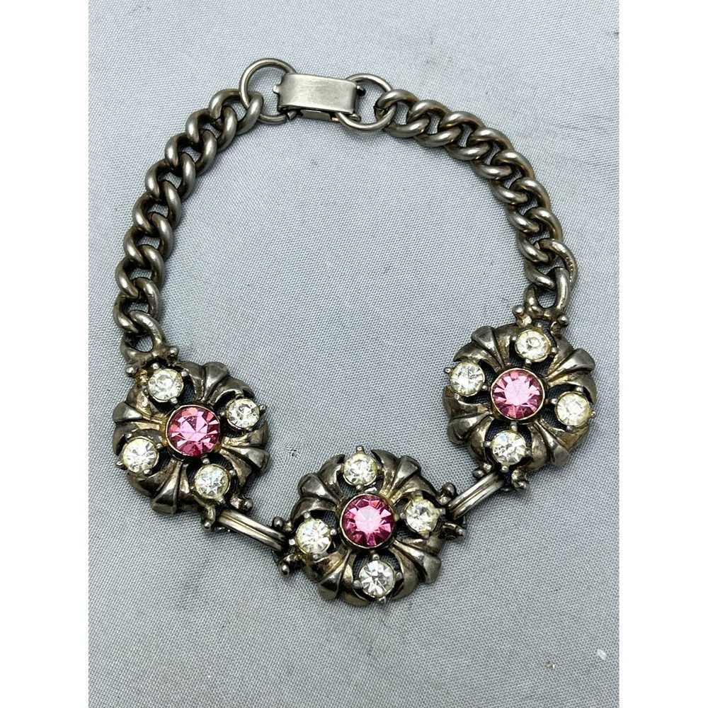 Vintage Vintage Pink Rhinestone Floral Bracelet - image 1