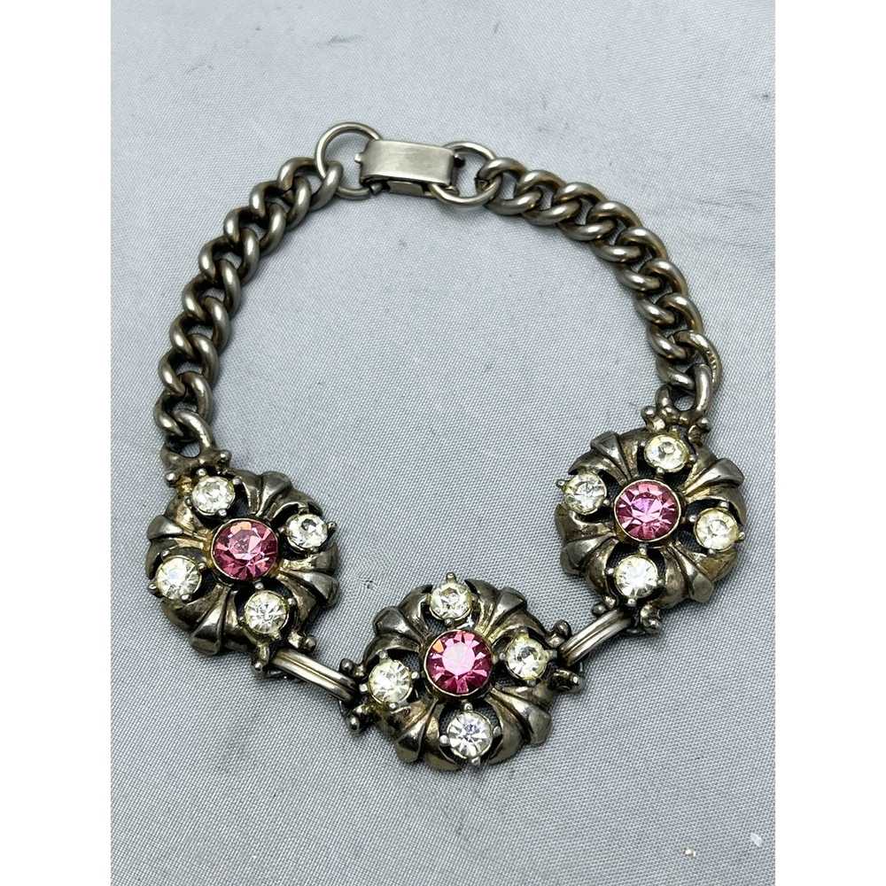 Vintage Vintage Pink Rhinestone Floral Bracelet - image 2