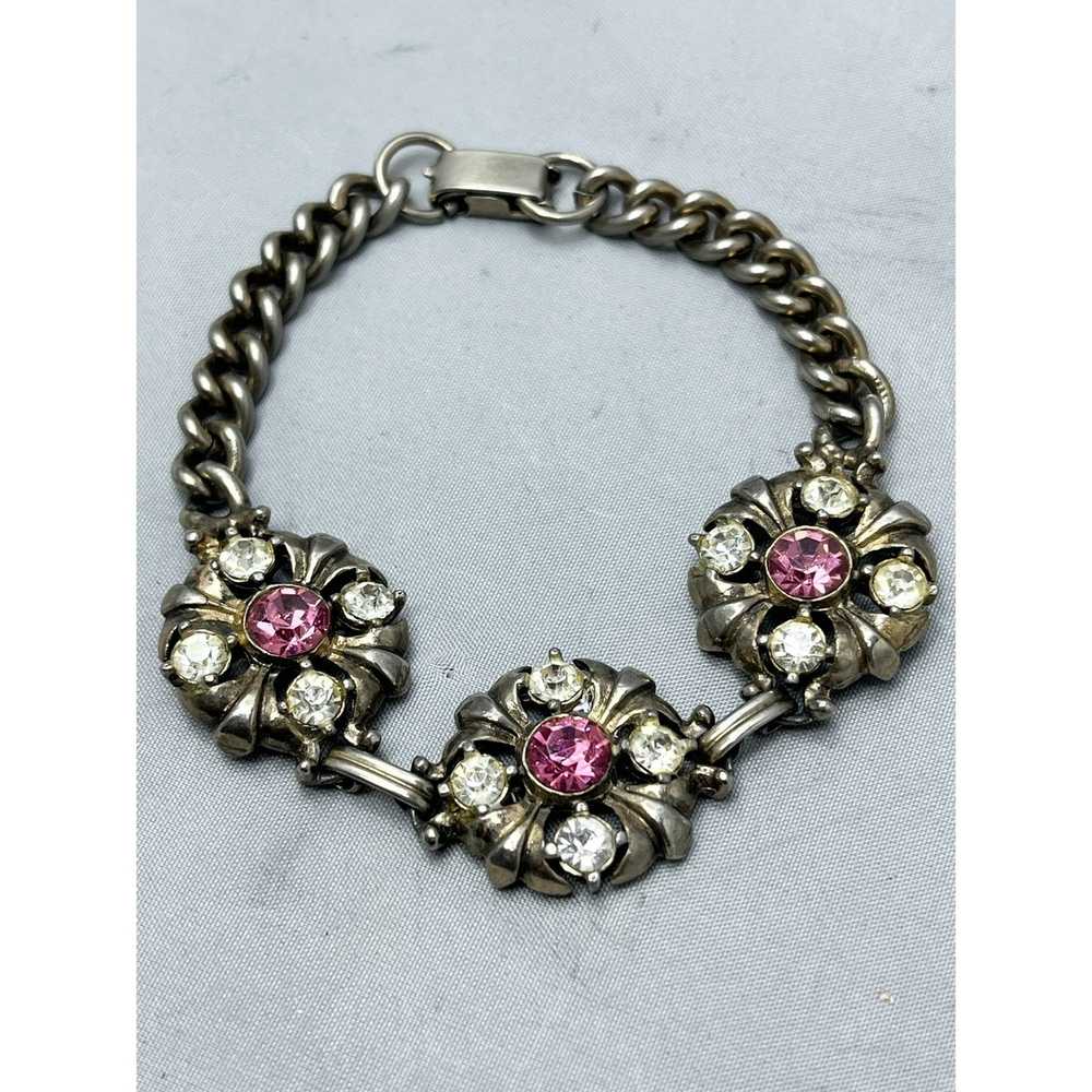 Vintage Vintage Pink Rhinestone Floral Bracelet - image 3