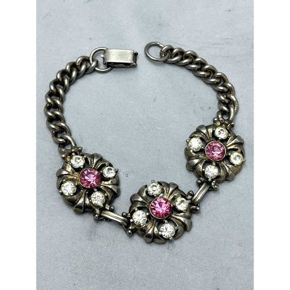 Vintage Vintage Pink Rhinestone Floral Bracelet - image 4