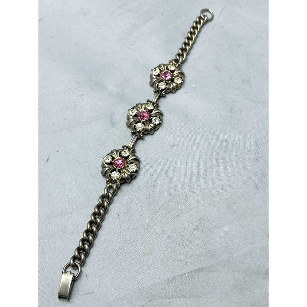 Vintage Vintage Pink Rhinestone Floral Bracelet - image 5