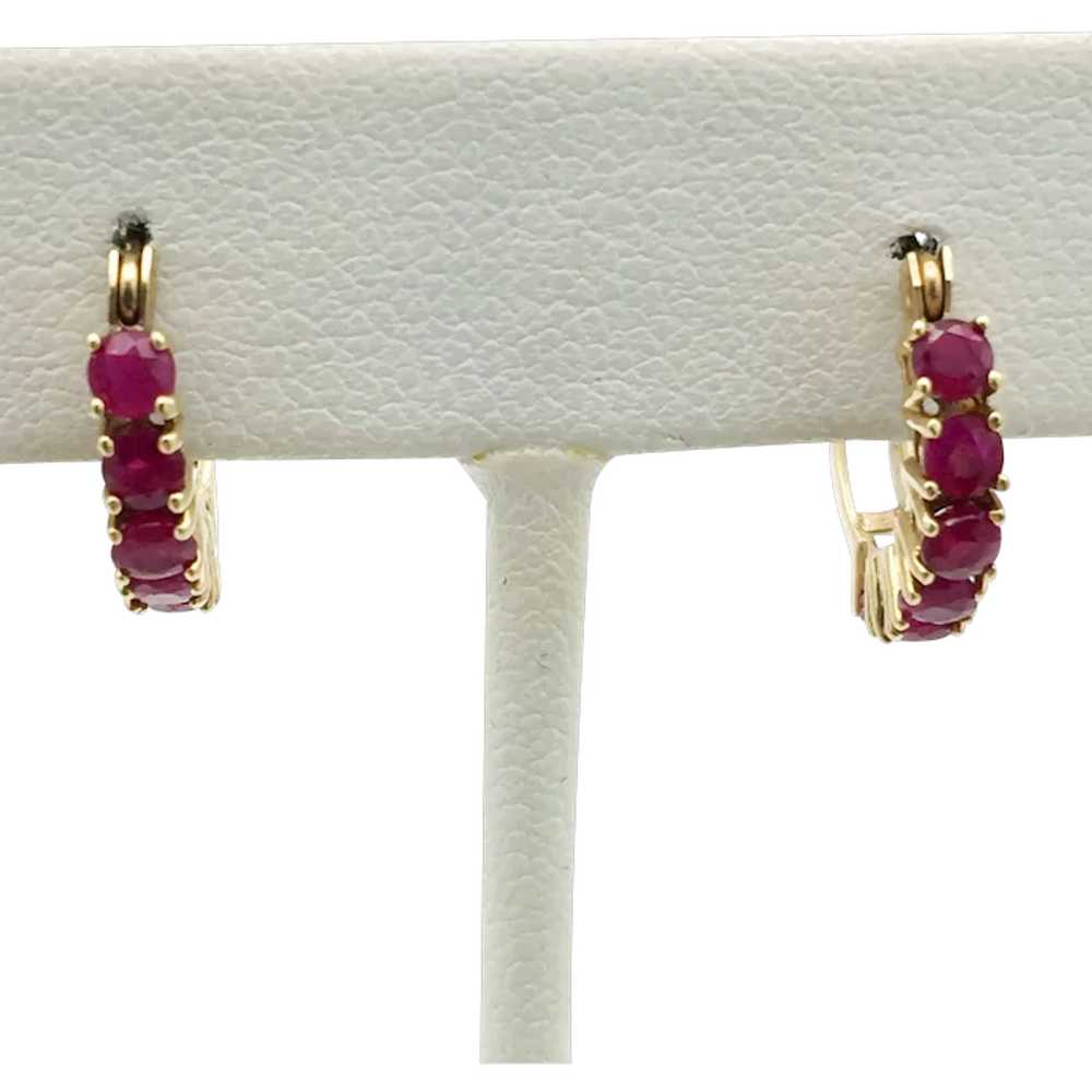 10K Ruby Hoop Earrings - image 1