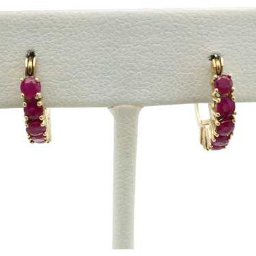 10K Ruby Hoop Earrings - image 1