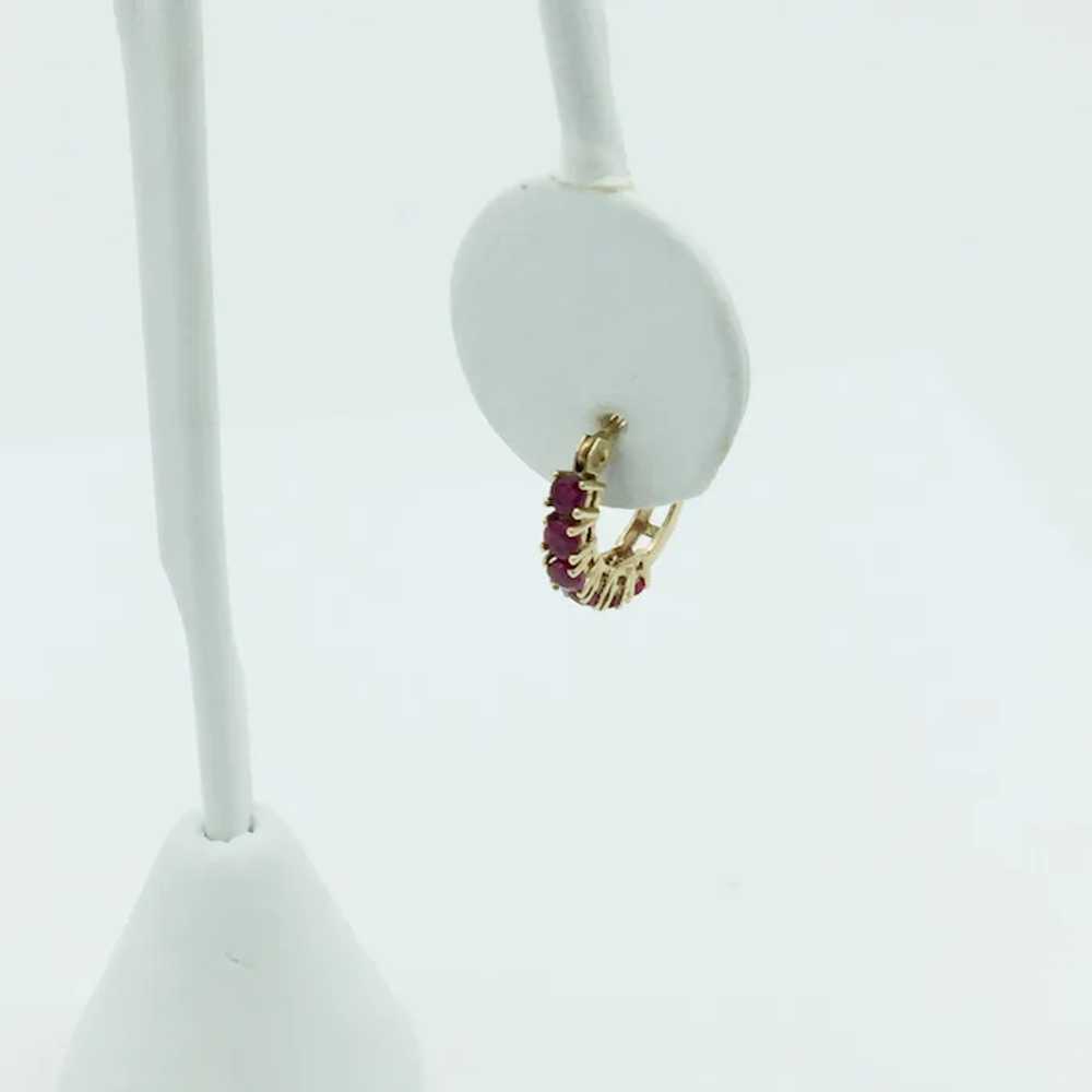 10K Ruby Hoop Earrings - image 7