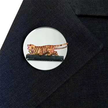 Wild tiger on mirror brooch wildlife animal jewel… - image 1