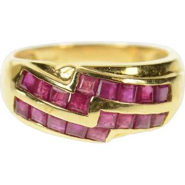 14K Princess Natural Ruby Encrusted Band Ring Size