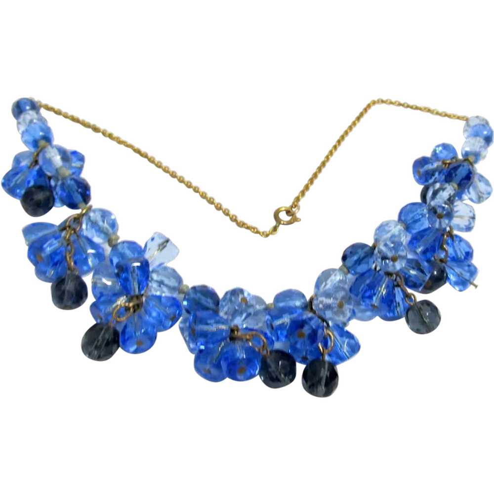 Vintage Blue Faceted Glass Cluster Necklace - image 1