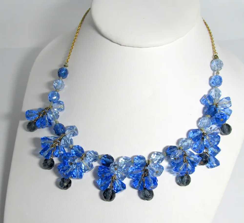 Vintage Blue Faceted Glass Cluster Necklace - image 2