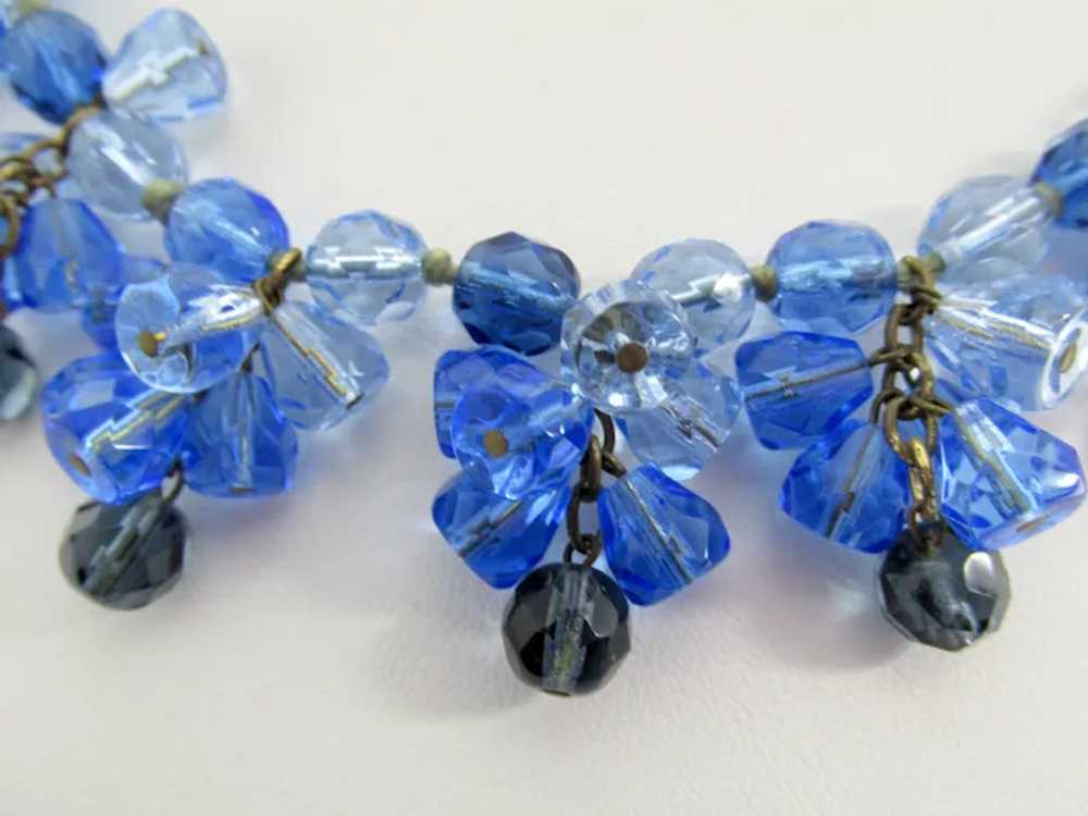 Vintage Blue Faceted Glass Cluster Necklace - image 3