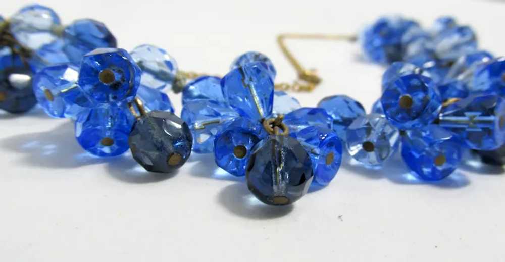 Vintage Blue Faceted Glass Cluster Necklace - image 4