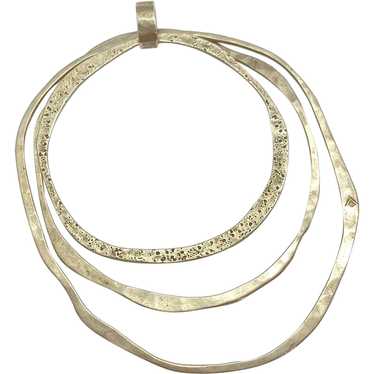 BIG Hammered Triple Concentric Circle Pendant, Sil
