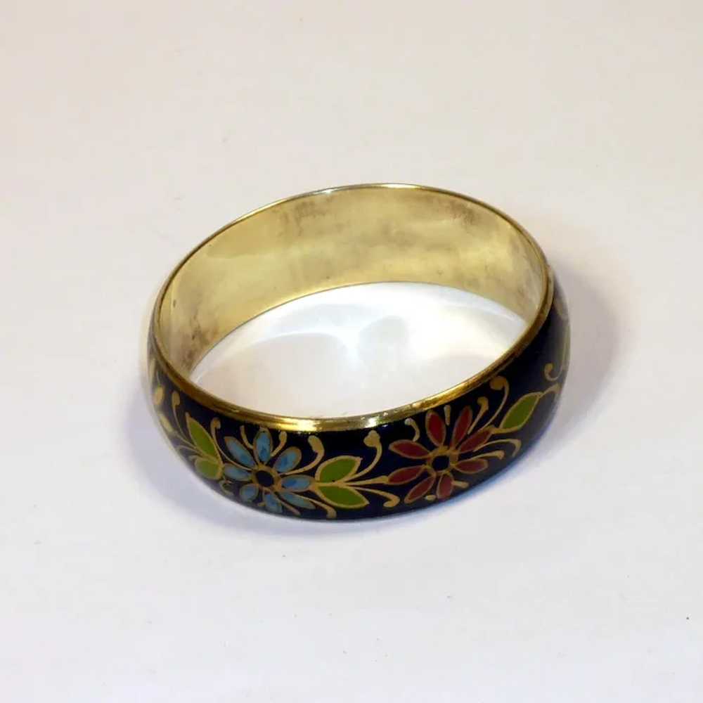 Hand Painted Flower on Wood and Brass Bracelet - image 2