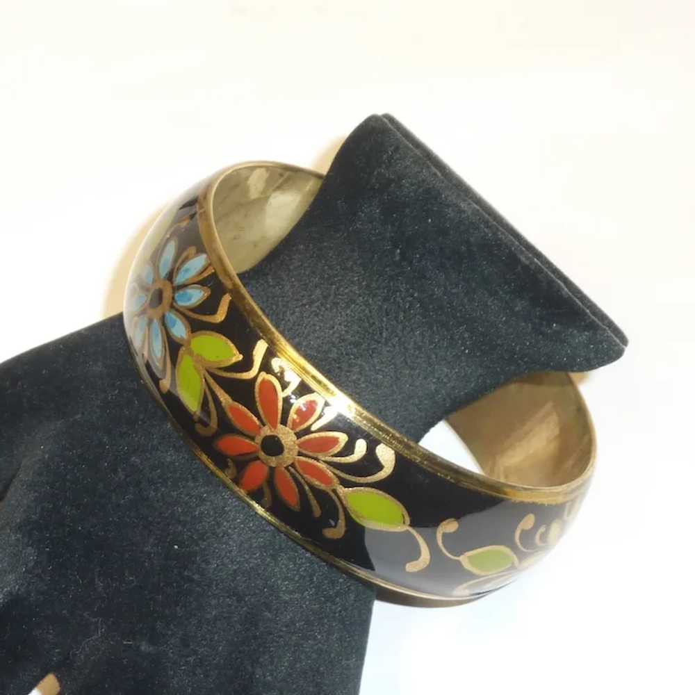 Hand Painted Flower on Wood and Brass Bracelet - image 4