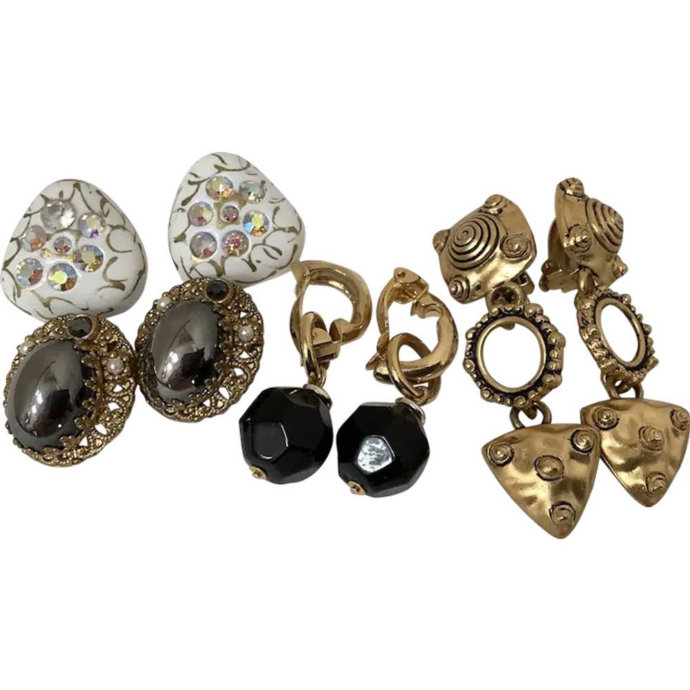 Lot of Four Pair Vintage Clip Earrings - image 1