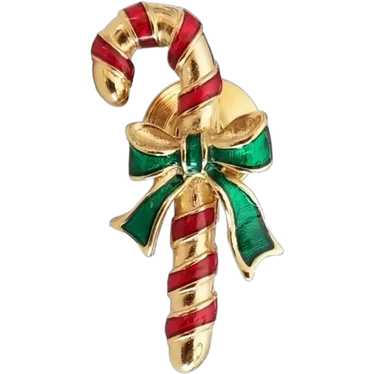 Avon Gold Tone Red Green Enamel Candy Cane Lapel … - image 1