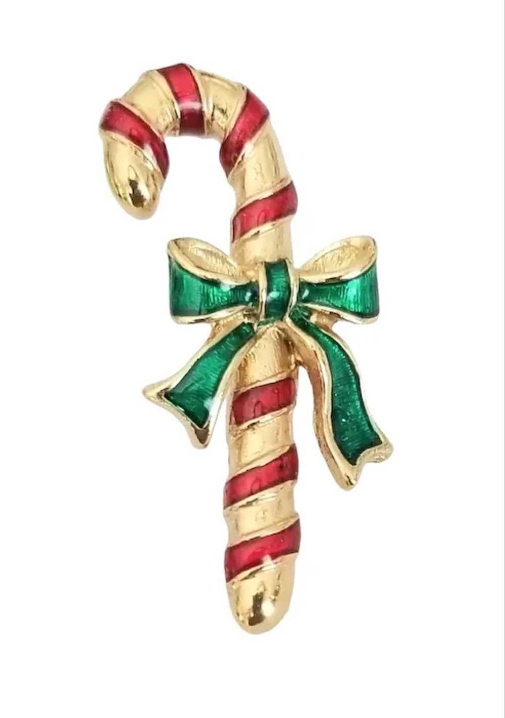 Avon Gold Tone Red Green Enamel Candy Cane Lapel … - image 2