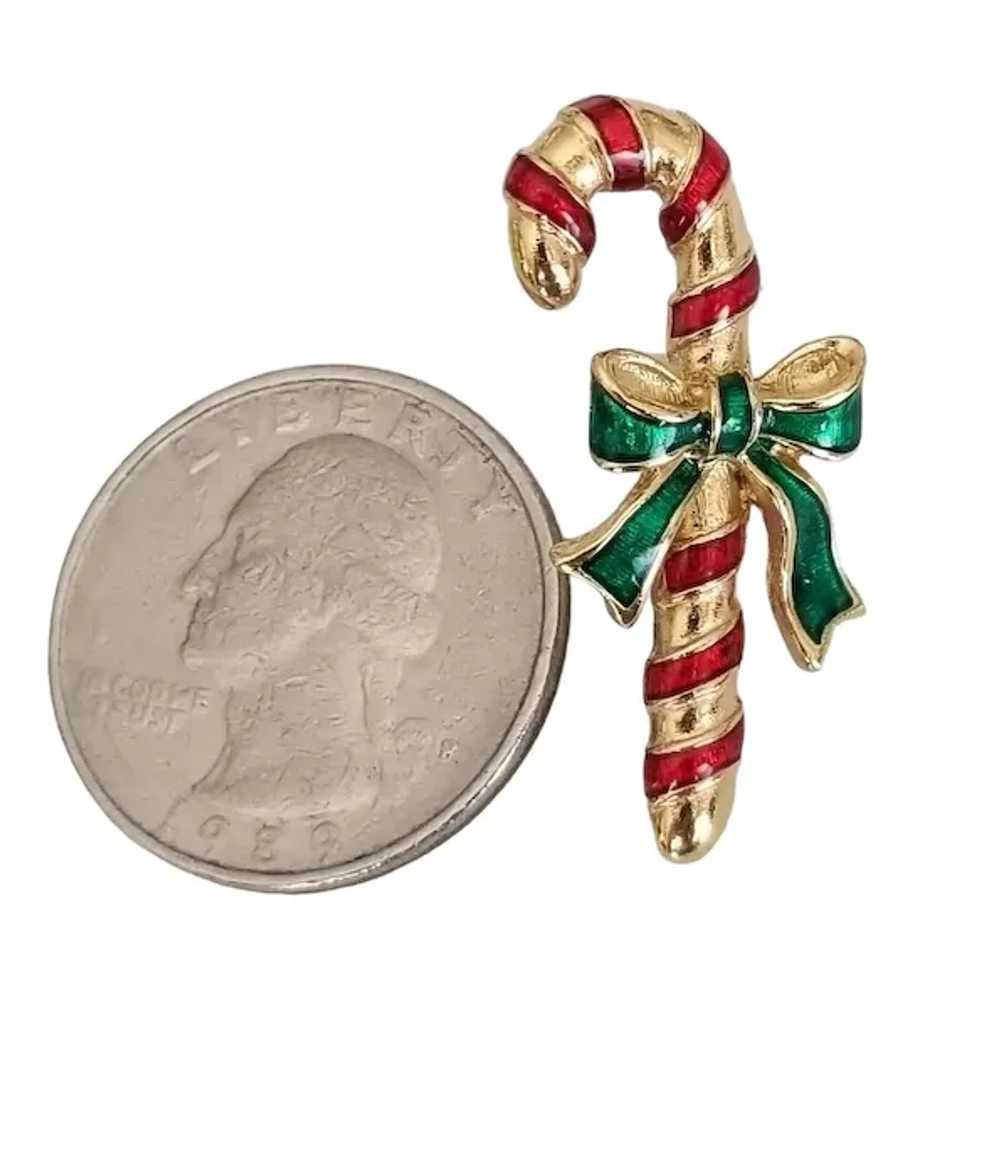 Avon Gold Tone Red Green Enamel Candy Cane Lapel … - image 3