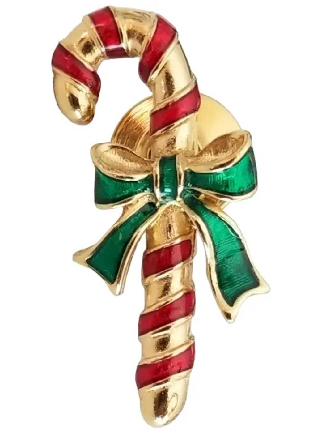 Avon Gold Tone Red Green Enamel Candy Cane Lapel … - image 6