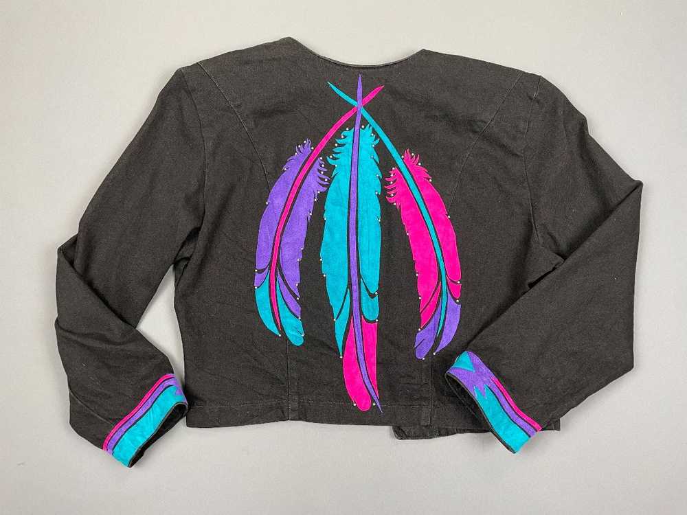 1980S-90S CROPPED BLAZER JACKET W/ SUEDE FEATHER … - image 1