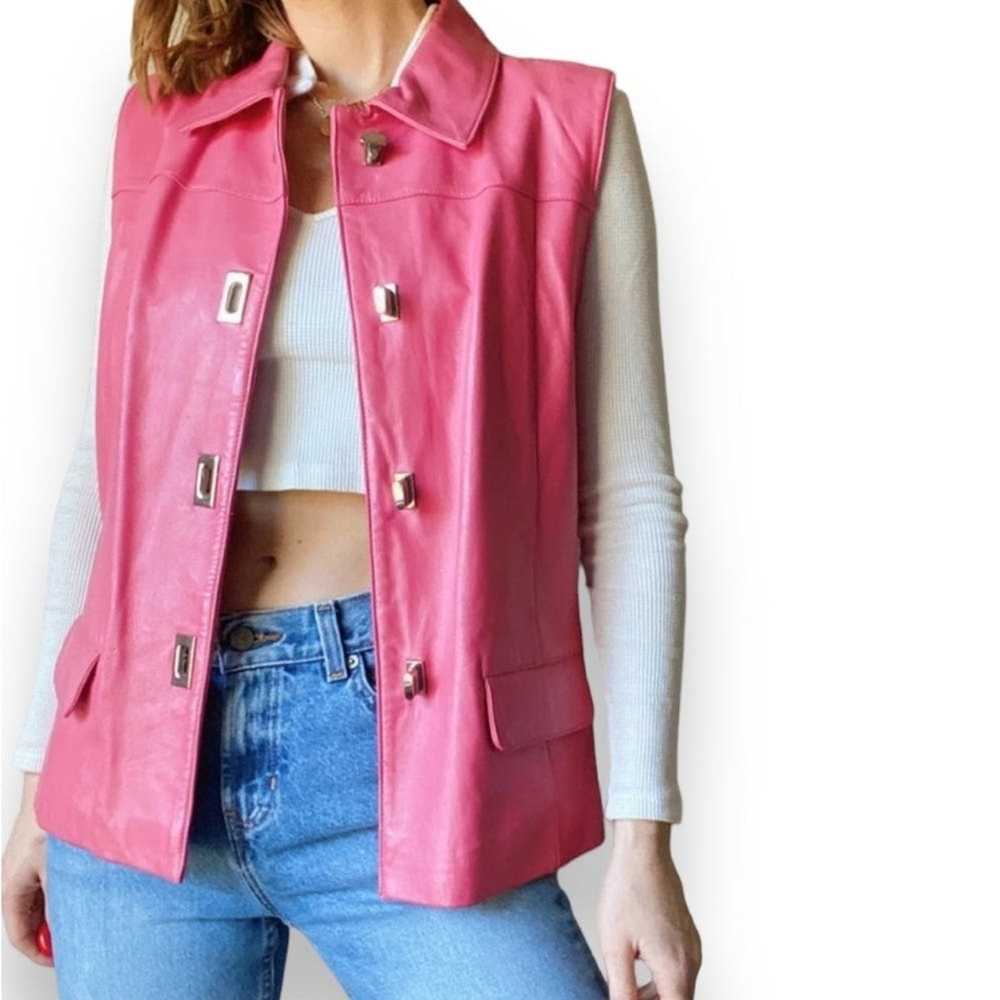 Vintage Genuine Pink lamb Leather vest ribbed kni… - image 1